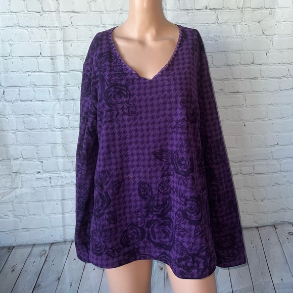 Coldwater Creek Tops - Coldwater Creek Purple & Black floral long sleeve top size 1X